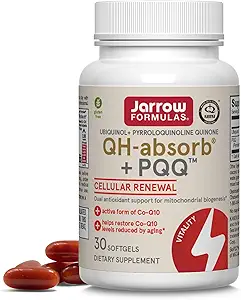 Jarrow Formules QH-Absorb + PQQ,饮食补充,抗氧化剂支持 Mitochondrial Biogenic,细胞能量生产和心血管健康,60 Softgels,60天供应,12包