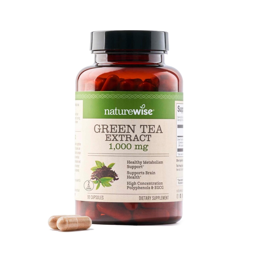 NatureWise Green Tea Capsules 1000 mg - 50% EGCG & 98% 多酚 - 超强绿色茶药 - 抗氧化剂促进心脏健康与能源 - Vegan, Non-GMO - 90 Counter [45日供应]
