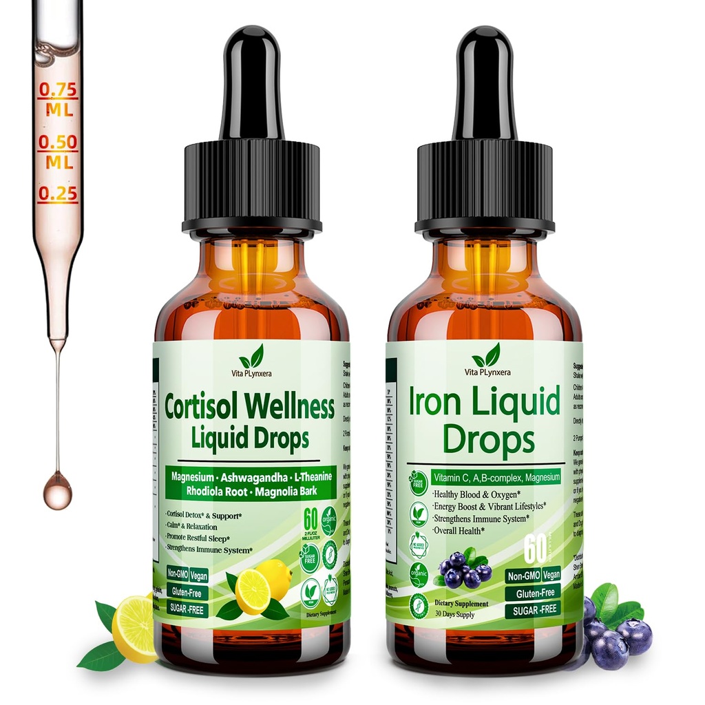 Cortisol Detox + 女性、男性、维冈、非转基因生物的铁质补充剂
