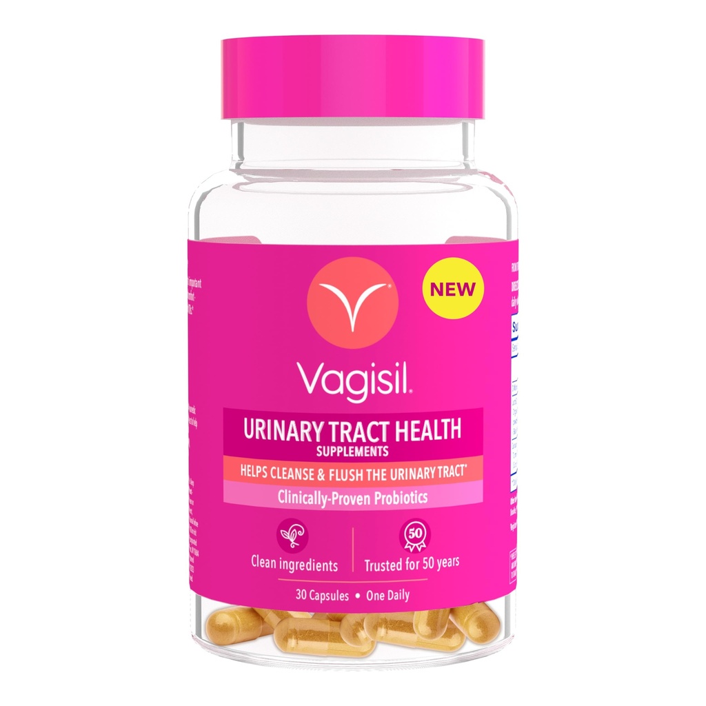 Vagisil Urinary Tract 健康补充剂,临床证明的Probiotics, 保护尿内Tract 健康, 清洁剂, 帮助清洁剂和Flush UTI-催化细菌, 1 Capsule Daily, 30 Capsules