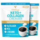 VitaCup Keto + Collagen Coffee Creamer Vanilla Flavor w/MCT, Collagen Protein, Coconut Water, L-Theanine for Keto Diet, Coffee, Smoothies, & Shakes, Dairy-Free, Gluten-Free, Soy-Free, 2 bags,10oz each