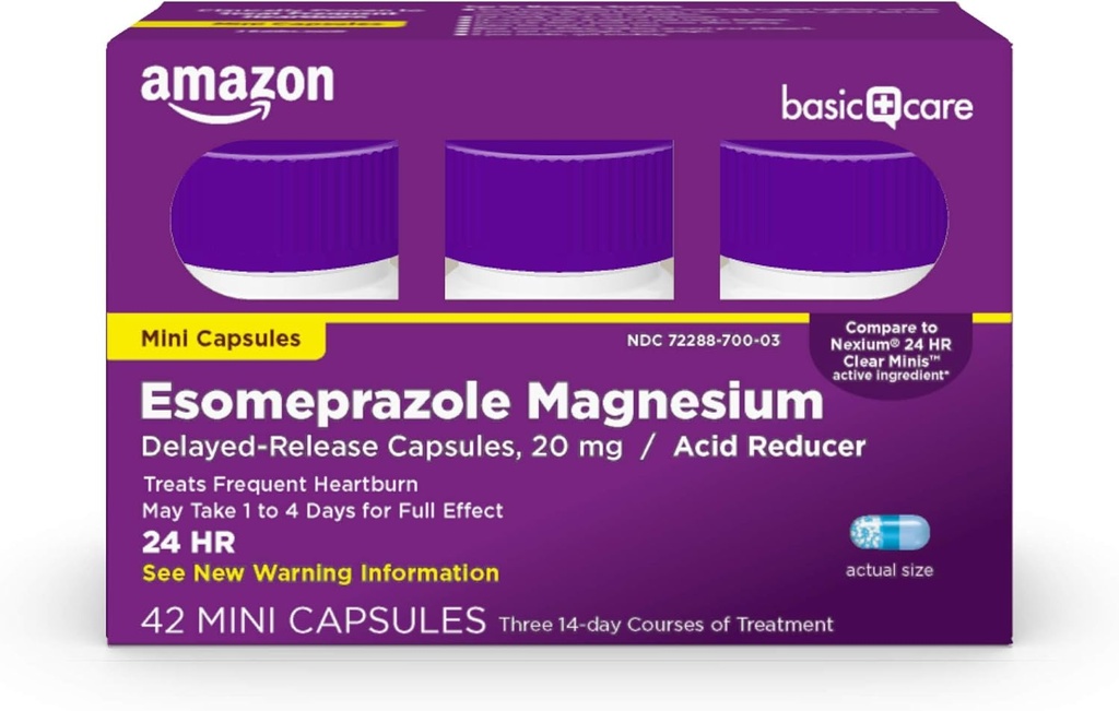 基本护理:Someprazole Magnesium 延后释放微型卡普尔,20毫克,减少酸剂,24小时心脏灼伤药物,42个计数