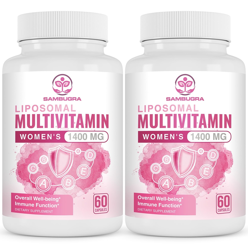 Sambugra Liposomal Multivitamin for Women 1400MG - Womens Daily Multi Vitamins Supplements with Iron, Vitamin A, C, D, E and B Complex for Immune Health, Hair & Skin Support for Women 18+(2 Pack)