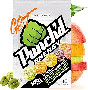Punch'd Energy, All Natural Cafeine Gummys, 10 Gummys = 每包100毫克Cafeine (10盒) 清洁标签,绿色咖啡能源 Chews, Ultra低甘油,低卡路里,维生素C