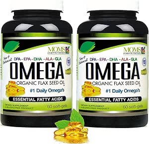 天然Omega-3-6-9 与DPA、EPA、DHA、ALA和GLA-有机叶草种子和野生捕捉鱼油-2 800多毫克强力-Gluten Free-美国制造-60种软胶(2包)