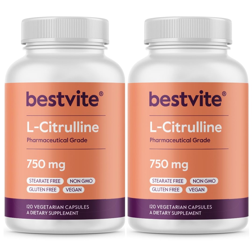 BESTVITE L-Citrulline 750mg 每卡普尔(240个蔬菜卡普尔)(120x2) - 无 Stearates - 无 Silica - 无填充器 - 非 GMO - Gluten Free - Vegan