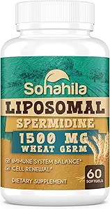 Spermidine Supplement 15 MG - 99% 纯度,高吸收度,1500 MG 发酵的Wheat Germ 提取剂与 Zinc & Thiamin, Spermidine for Men & Women - 细胞更新,老化防御,能源,180软胶