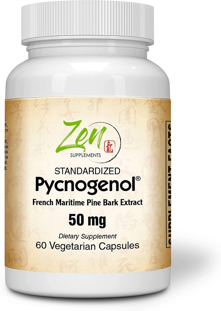 Zen 补充 Pycnogenol 50mg - 标准化的法国海上松树条提取剂抗氧化剂和炎症支持 - 非GMO,Gluten & Soy Free 60-Vegcaps