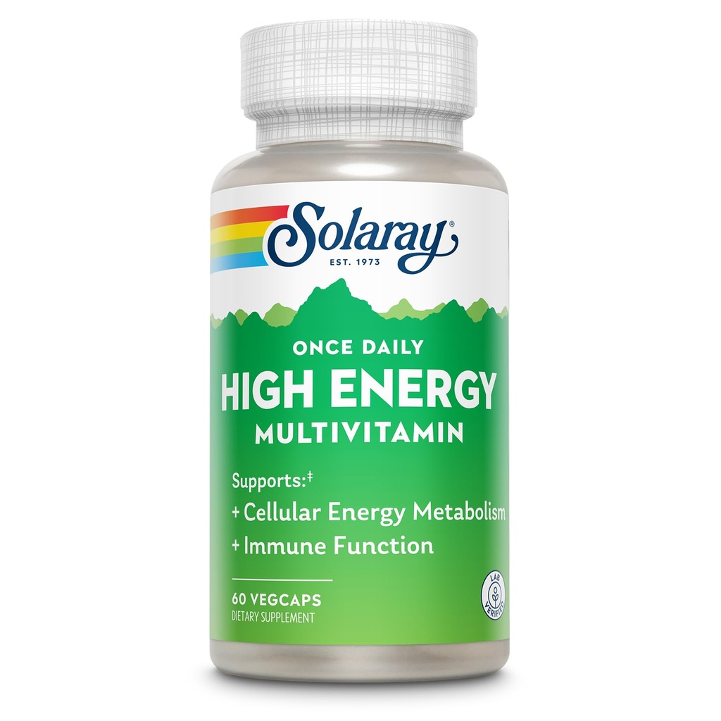 SOLARAY Once Daily High Energy Multivitamin for Women and Men – with Vitamin C, Vitamin D and Whole Food & Herb Base - Cellular Energy Metabolism & Immune Function Support – 60 Servings, 60 VegCap