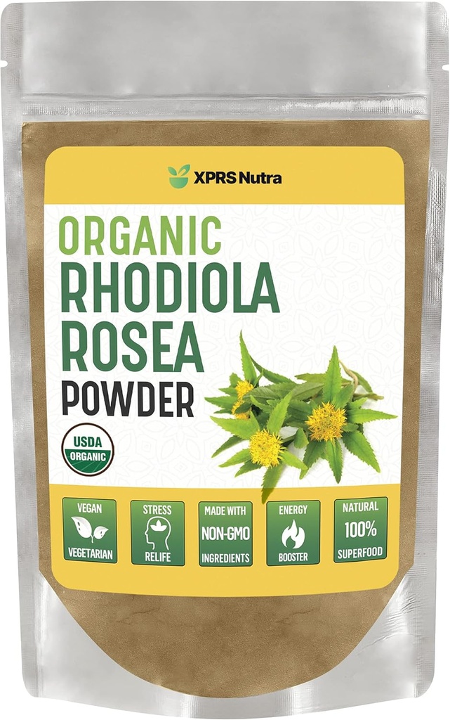 XPRS 努特拉有机罗迪奥拉·罗莎粉 - Premium USDA 有机罗迪奥拉粉 - 增强认知和放松 - Vegan 友好能源促进器(4 oz)