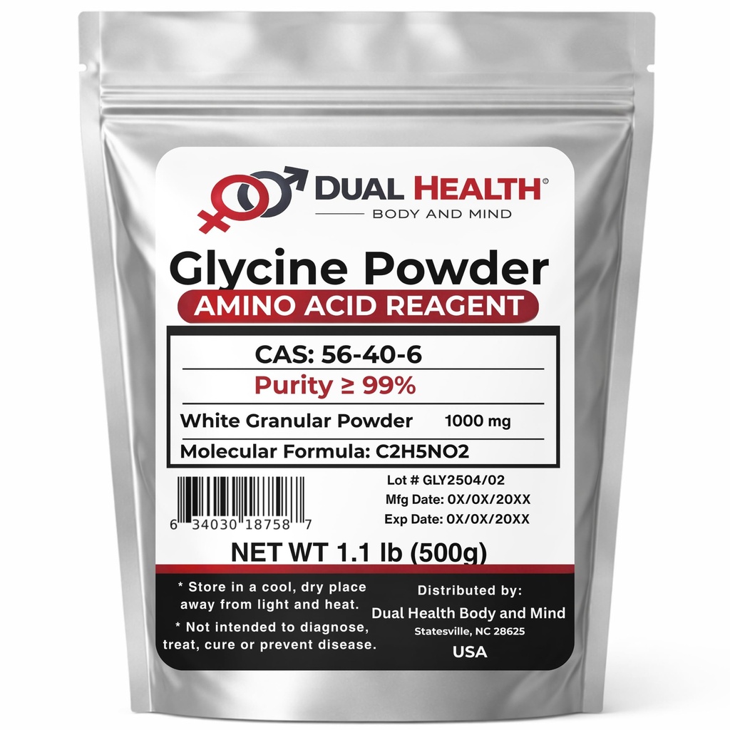 Glycine Powder (500g / 1.1 lbs) Pure Free Form Glycine Bulk Supplements, Sleep Amino Acid, Non-GMO, Gluten Free