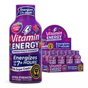 Vitamin Energy Berry Vibe Extra Strength Energy Shot, 12 Pack - Up to 7 Hrs, 260mg Natural Caffeine, Zero Sugar - BCAAs + CoQ10, Focus Support, B12 B6 Niacin, 1.93 fl oz, Keto Vegan