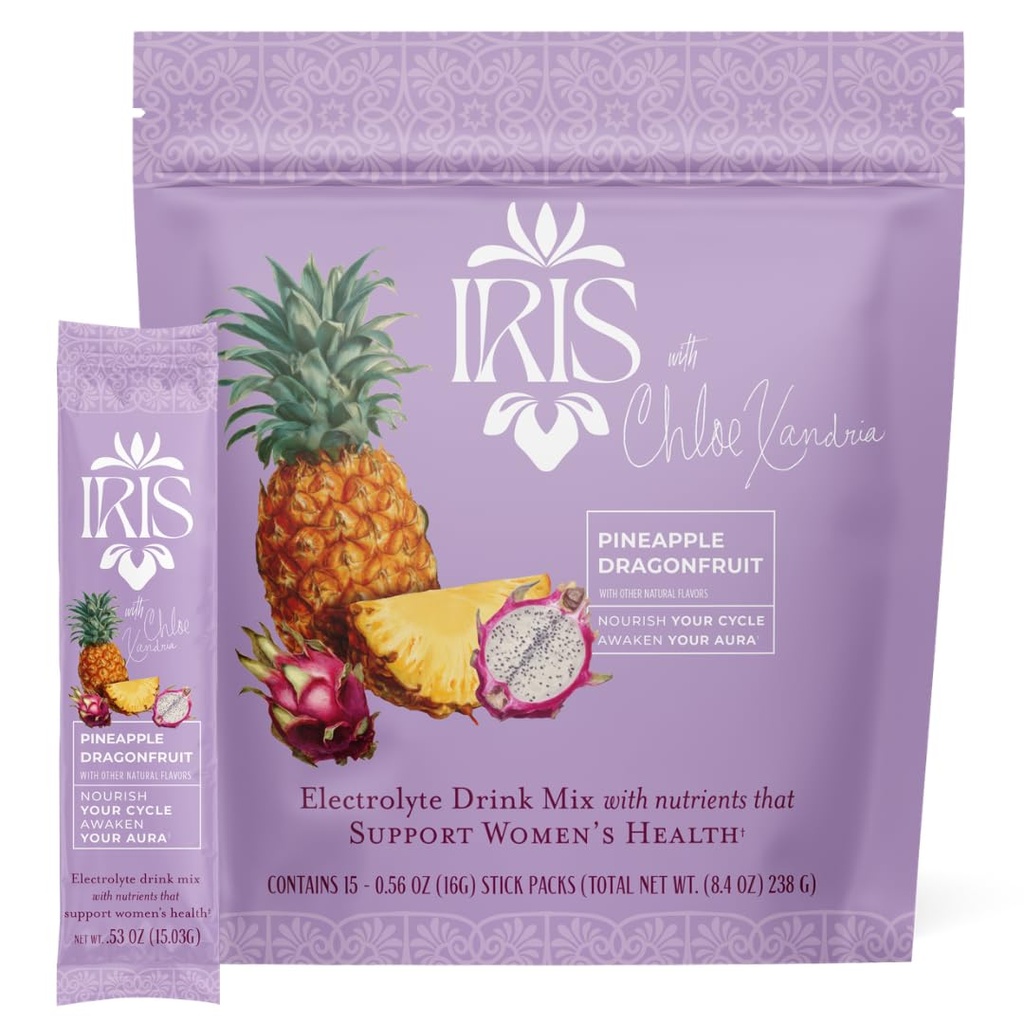 Iris Women’s Hormonal Health Daily Electrolyte Drink Mix | High Fiber, Essential B Vitamins for Mood Support | 40:1 Myo & D‑Chiro Inositol | Pineapple Dragonfruit, 15 Sticks