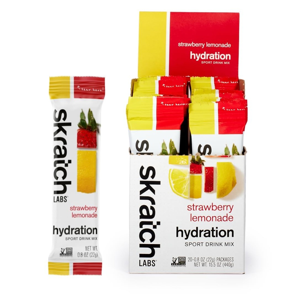 Skratch Labs 水利包 水利饮料 混合 草莓柠檬(20ct) - 为运动员和运动性能开发的电解石粉, Gluten Free, Vegan, Kosher