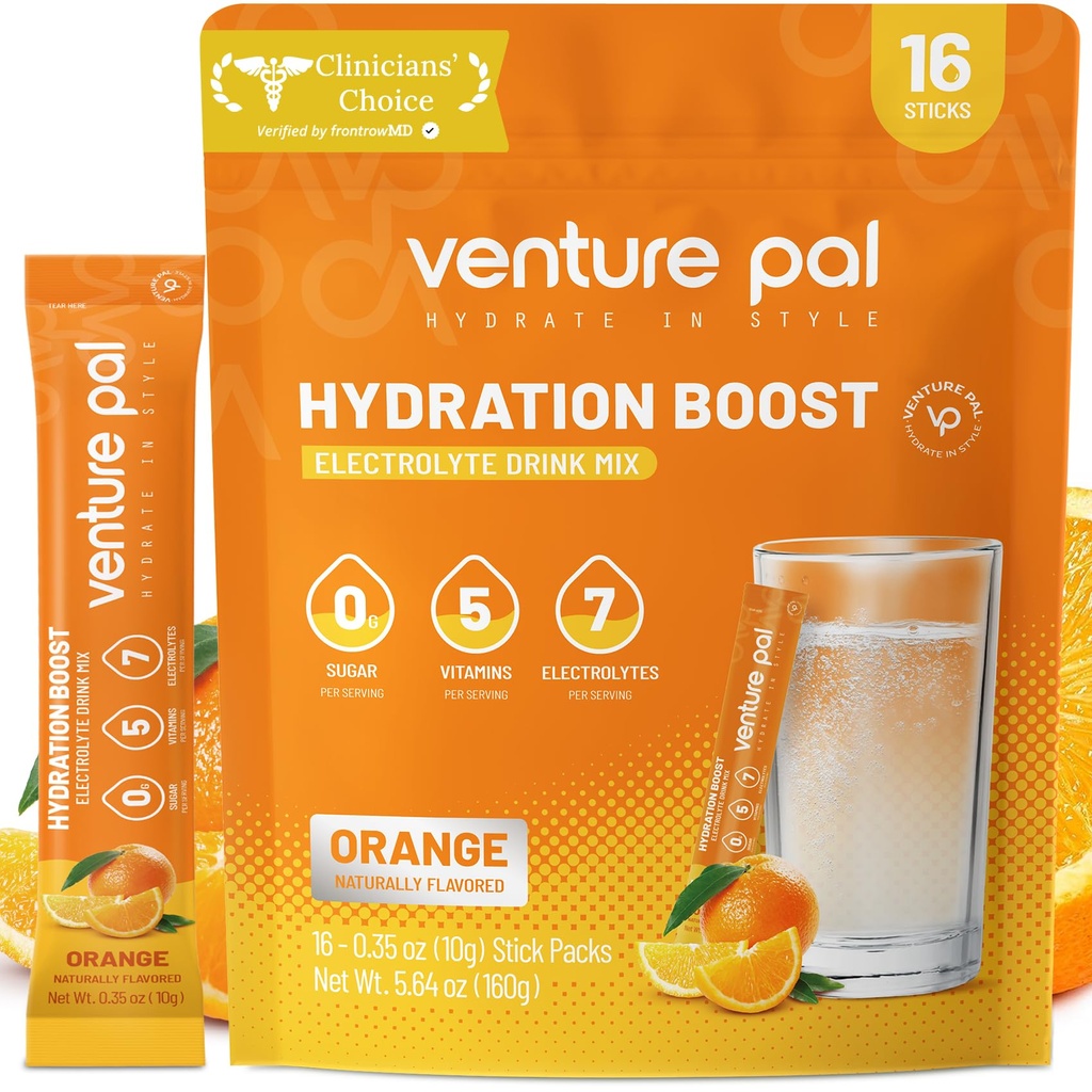 Venture Pal Free Electrolyte Power Packets - 液态日报IV 快速水分和党回收的饮料混合 → 5 Vitamins & 7 Electrolytes → Keto Friendly → Kent-GMO → 认证 Vegan → 16棒