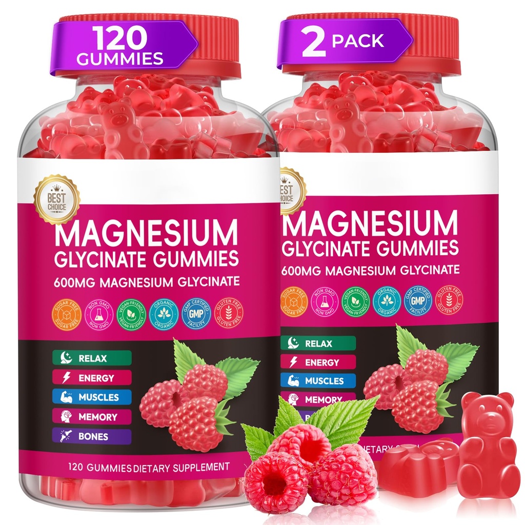 Magnesium Glycinate Gummies 600mg, High Absorption Magnesium Gummies with Calcium, Vitamin B6, D3, Sugar Free Chews for Men & Women Relaxation, Stress Relief, Night Rest
