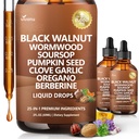 25-in-1 Liposomal Black Walnut Wormwood Clove Tincture, Cleanse for Humans Drops Liquid, Lymphatic Support with Garlic Mullein Soursop Pumpkin Seed Berberine Turmeric Echinacea Cinnamon 2Bottle
