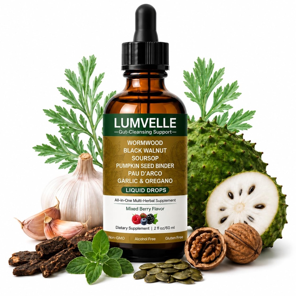 Wild Harvested Wormwood Drops, Herbal Liquid Supplement with Black Walnut Hull, Pumpkin Seed, Oregano Oil, Garlic & Soursop Leaf, Mixed Berry Flavor, Plant-Based Formula, 60 Servings