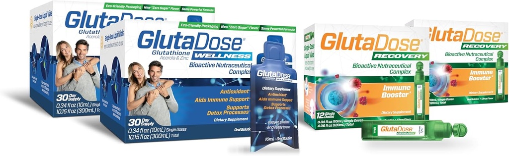 GlutaDose Ultimate Immune Boost & Daily Detox Bundle,冷冻和流感恢复,Immune & Energy Support, Glutathione, Astragalus, Echinacea, Acerola (1,000 mg Blend), 硒,锌,液体补充剂