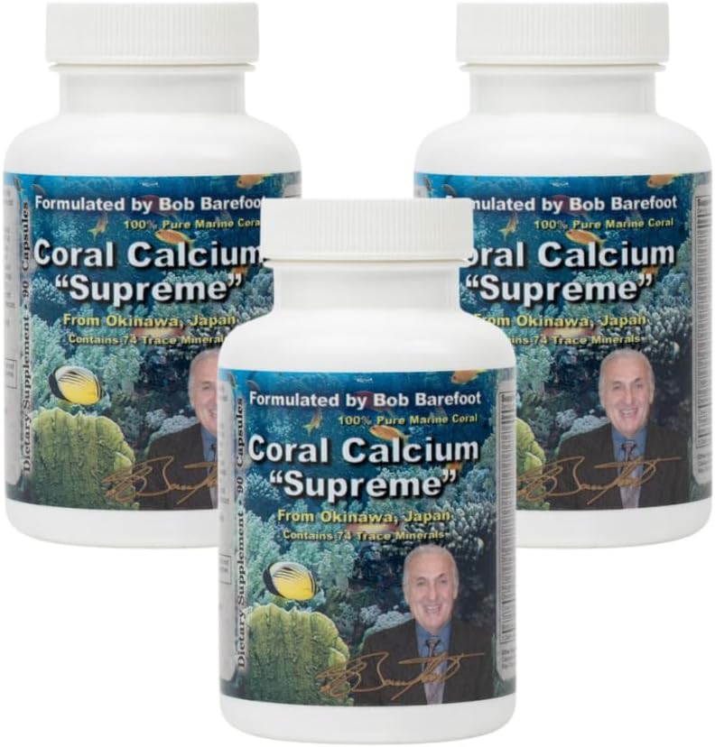 BOB's Best Coral Calcium Supre I 100%纯度 海洋珊瑚,74 Trace Minerals,1000 mg I 90 capsules, pack of 3
