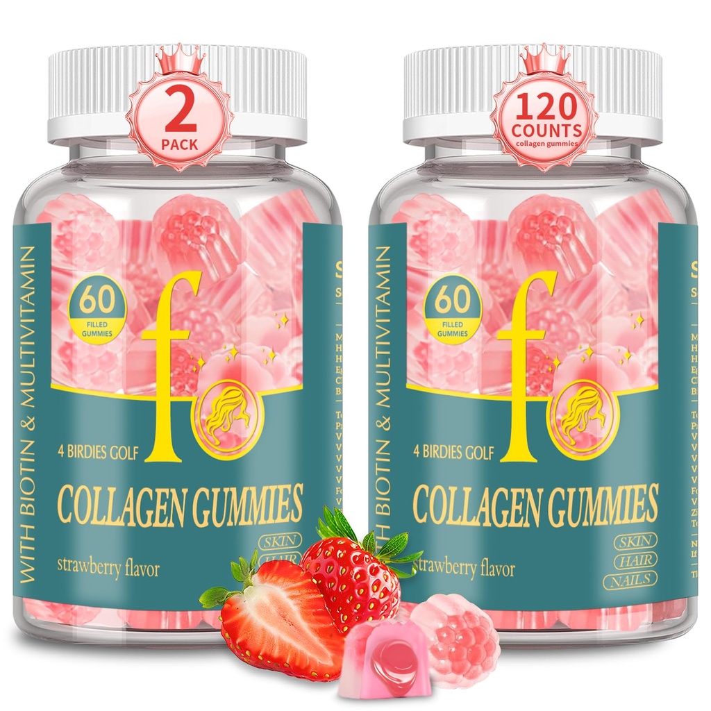 Collagen Gummies for Women Sugar Free, Hydrolyzed Collagen Peptides Gummies Type I, II, III, V, X with Biotin, Zinc Vitamins C A B D E for Skin Hair Nails, Bone,120 Count