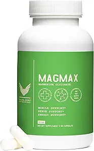 成人高水平Magmax 镁甘化物补充剂,支持骨质健康,睡眠,心脏,肌肉功能和结晶,Gluten Free, Vegan, 275 mg, 90 Capsules