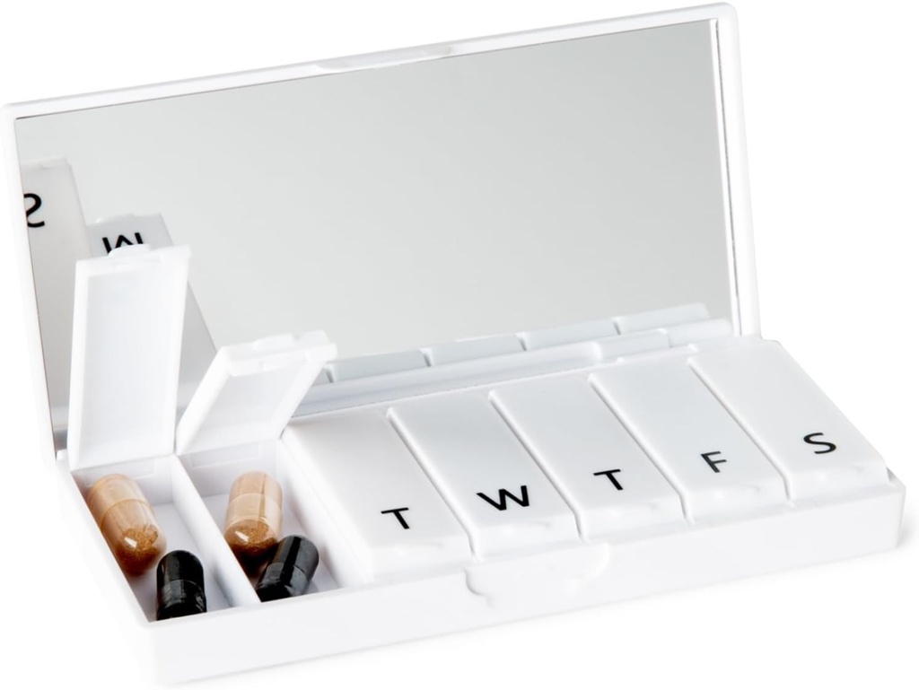 PORT X POLISH 设计师 每周药盒组织者(第1X集日报,Crisp White) QQ Concord,时尚七天维生素补充案例 QQ可爱便携式小旅行药 载体 QQ BPA免费药盒 Caddy