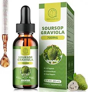 Soursop Graviola 液体滴出物 Soursop 液体滴出物 Soursop 叶片提取物 Imune, 抗氧化剂, Mood & night Support, Soursop Bitters 液体, 高吸附物, Vegan, Gluten - Free, 2 Fl Oz