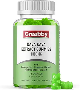 Kava Kava Gummys 1000 mg 个人服务、睡眠支助、天然柠檬火焰、60 Vegan Gummys、压力救济和放松补充