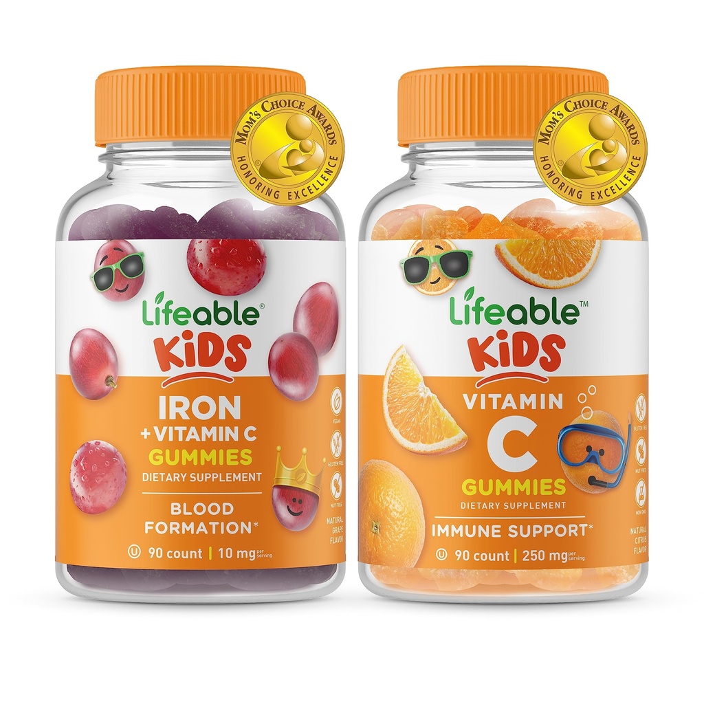 活铁和维生素C 小孩+维生素C 小孩,Gummys Bundle - 大品尝,维生素补充,Gluten Free, GMO Free, Chewable Gummy