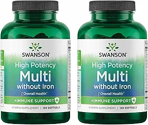 Swanson Multi without Iron 多维他命健康 补充无铁公式 120 Softgels Sgels (2 Pack)