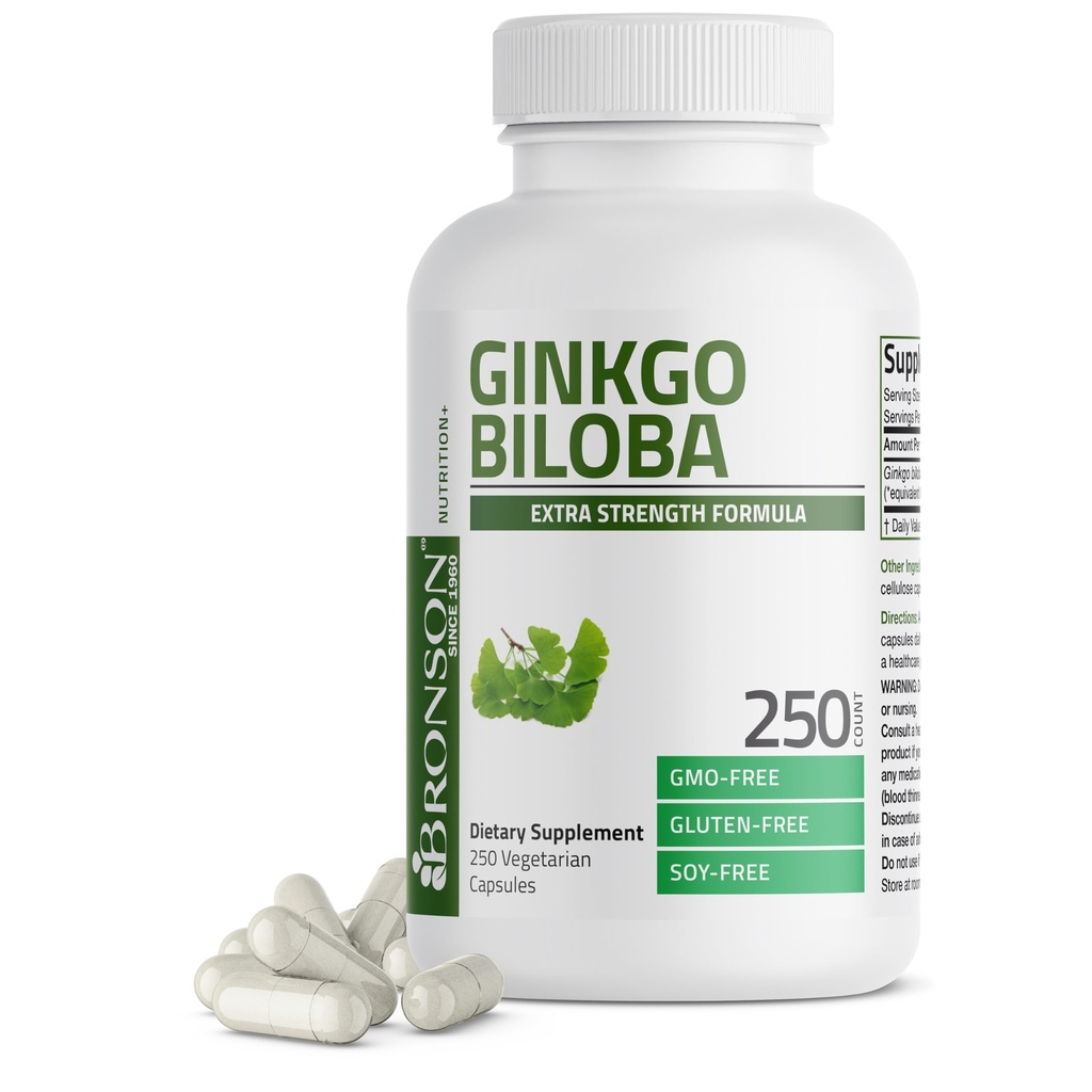 Bronson Ginkgo Biloba 额外力量支持大脑功能和内存支持,250个植物卡普尔