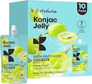 Hethstia Konjac Jelly 草莓Flavor 配有 Collagen Peptides – 10 袋可饮用草莓 Jello, 7 Kcal, 0 糖, Keto, Gluten-Free, 维生素C 健康小吃和食品礼品