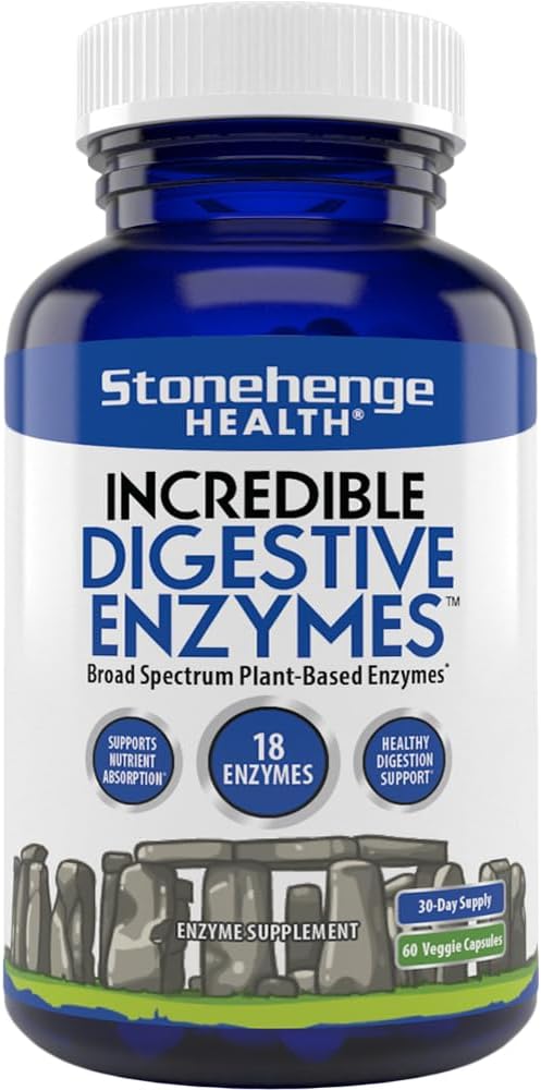 Stonehenge Health Incredible Digestive Enzymes - 18 Plant-Based Enzymes - Lipase, Lactase, Protease, Amylase, Bromelain for Gas, Bloating, Fatigue (1)