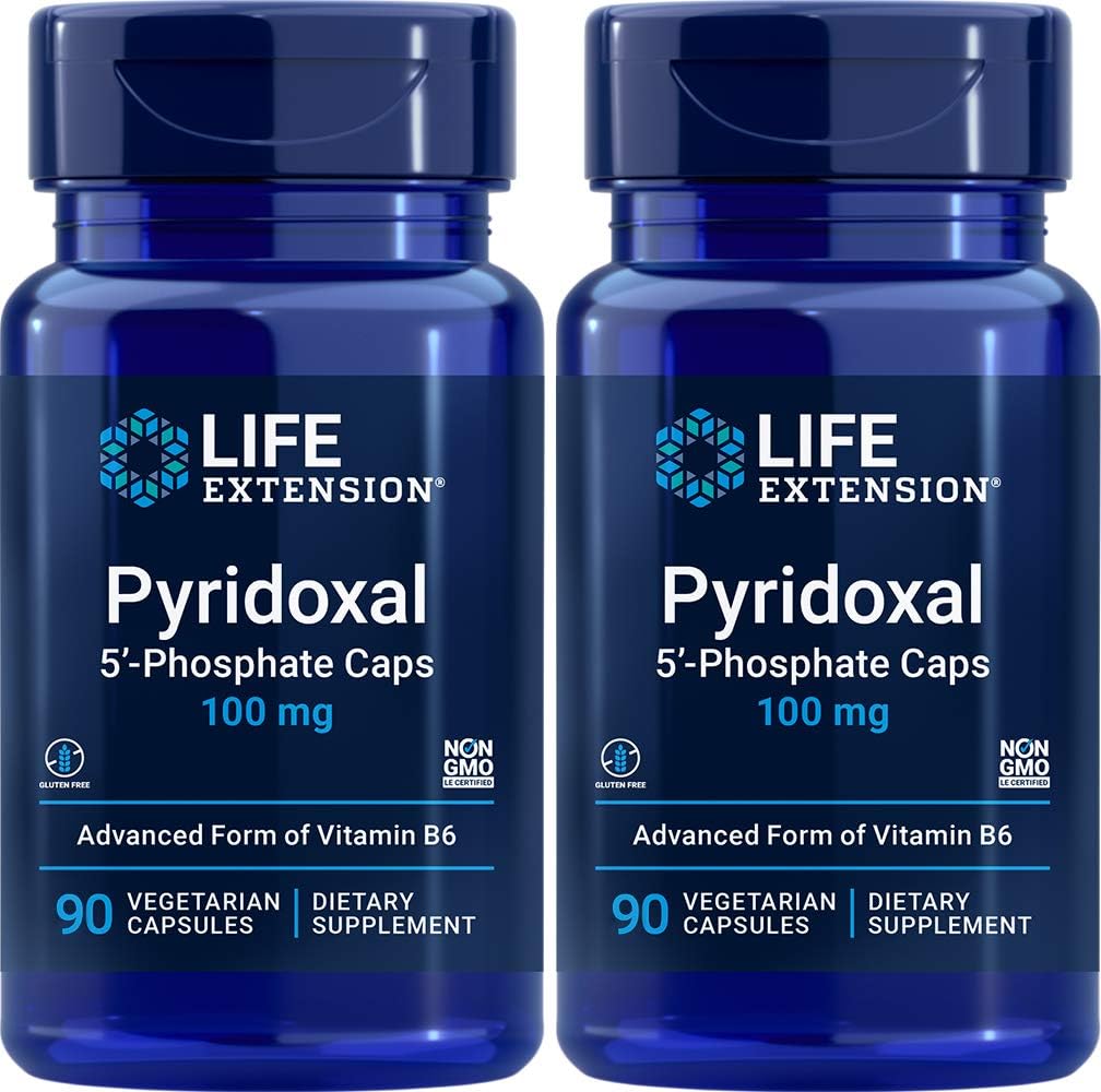 寿命延长 Pyridoxal-5'- Phosphate Caps P5P 100 mg, 90 Veg Capsules (Pack of 2) - 高级维生素B6 补编