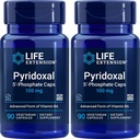 寿命延长 Pyridoxal-5'- Phosphate Caps P5P 100 mg, 90 Veg Capsules (Pack of 2) - 高级维生素B6 补编