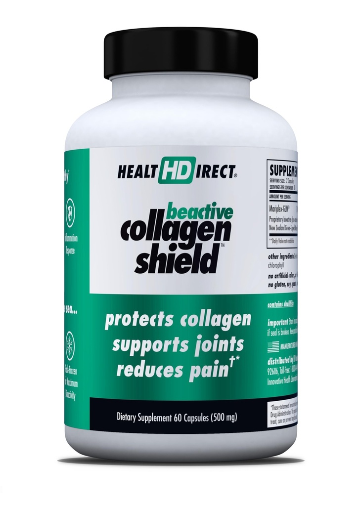 HEALTH DIRECT - BeActive Collagen Shield - 120 Capsules - 高级绿色浸润的甲状腺素保护补充 - 在皮肤,关节和肌肉中支持Collagen