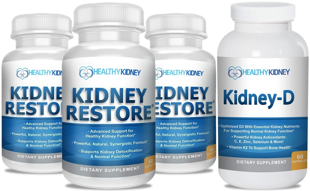 3 Pack Natural Kidney Cleanse to Support Kidney Function and Detox, 60 Capsules + Kidney-D Kidney Supplement. Vitamin D Optimized for Kidney Support. Vitamin D3 and 7 Kidney Vitamins and Nutrients