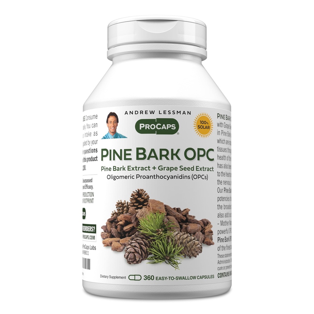 ANTREW Lessman Pine Bark OPC 反氧化剂提取器 360 Capsules - 支持将大坝自由射线、Proanthocyanidins、强抗氧化剂、无添加剂中和的组织和器官系统