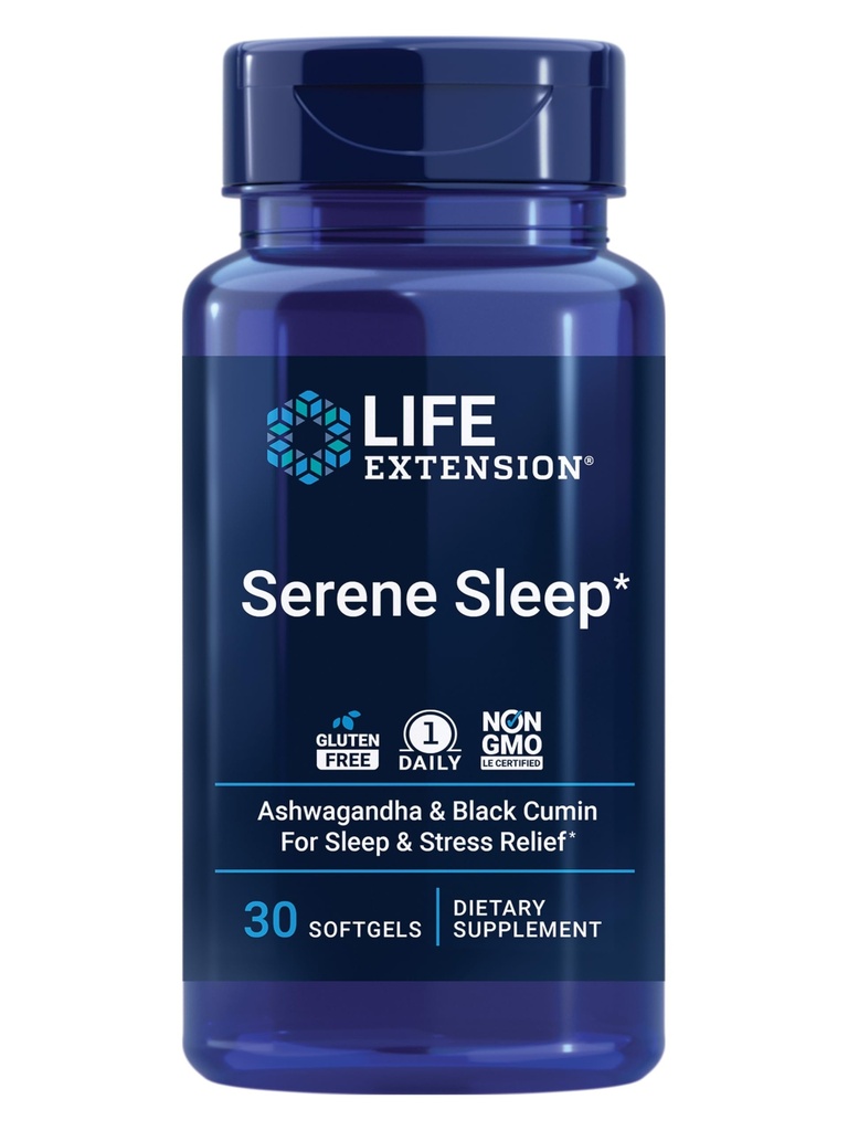 生活扩展 Serene Sleep – Ashwagandha, Black Cumin – Sleep 补充, calm, relaxation, Sleep Support without Melatonin – Once-Daily, Gluten-Free, Non-GMO – 30 Softgels (英语).