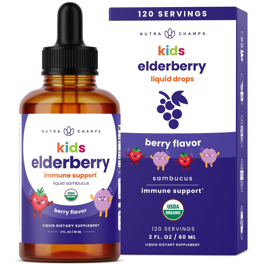 (原始内容存档于2018-09-21) (英语). NutraChamps Black Elderberry for Kids Liquid Drops, 10:1 提取 Sambucus 老年莓 Syrup for Kids, 无糖欧洲老年莓 Drops Berry Flavor, Immune Support, 4个月供应).