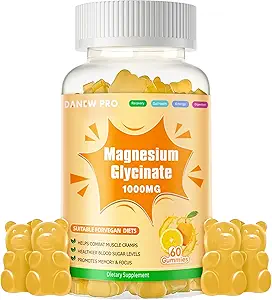 甘氨酸镁 1000mg - 无糖镁 钾补充剂 维生素D, B6, CoQ10 用于镇静Mood & Sleep Support - 60 Orange Gummies
