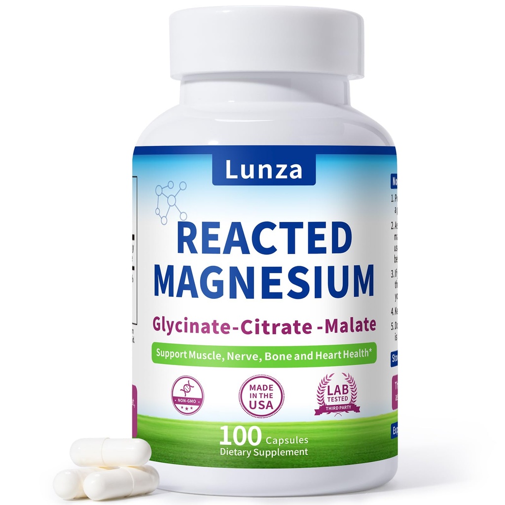 Magnesium & Potassium (100 Capsules) - 300mg Chelated Magnesium Glycinate, Malate, Citrate - Supports Better Sleep, Stress Reduction, and Muscle Relief