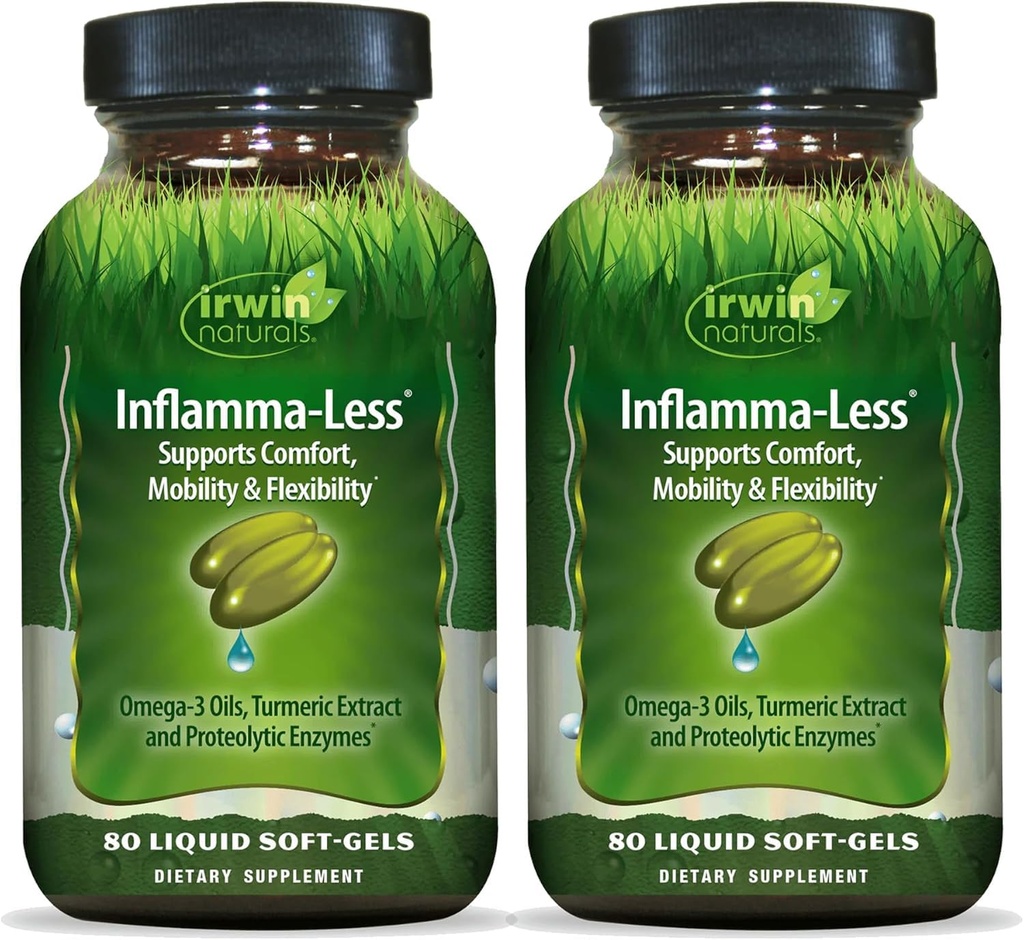 Irwin Naturals Inflamma-Less | Joint Supplements for Men & Women | Supports Healthy Inflammatory Response, Joint Mobility & Comfort | Turmeric & Omega 3 Fish Oil | 80 Liquid Soft-Gels (2 Pack)
