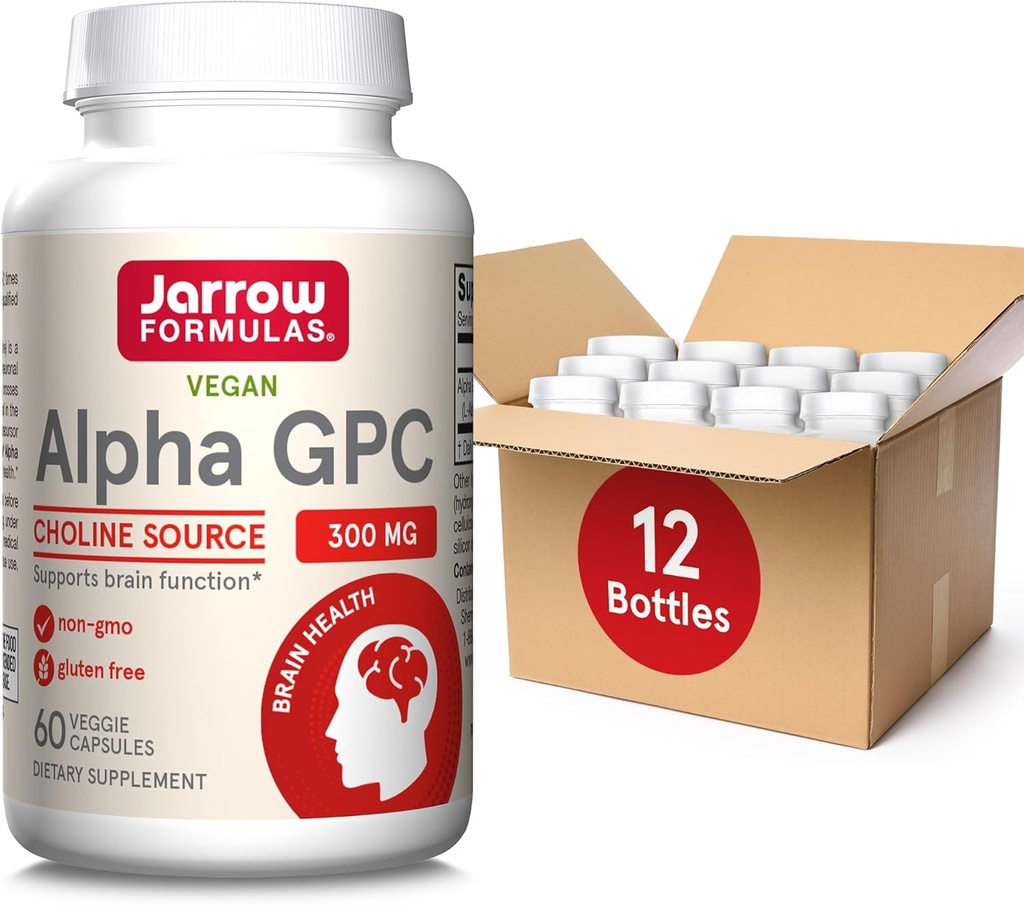 Jarrow Formules Alpha GPC, 300mg, 饮食补充,成人脑健康补充,60 Veggie Capsules, 30天供应(PACK of 12)