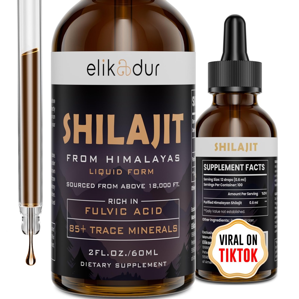 Shilajit Resin有机液体补充剂,Shilajit 喜马拉雅有机体,男女液体维生素,85+ 跟踪矿物,Resin & Capsules的替代品,能源和免疫功能,Vegan,60毫升