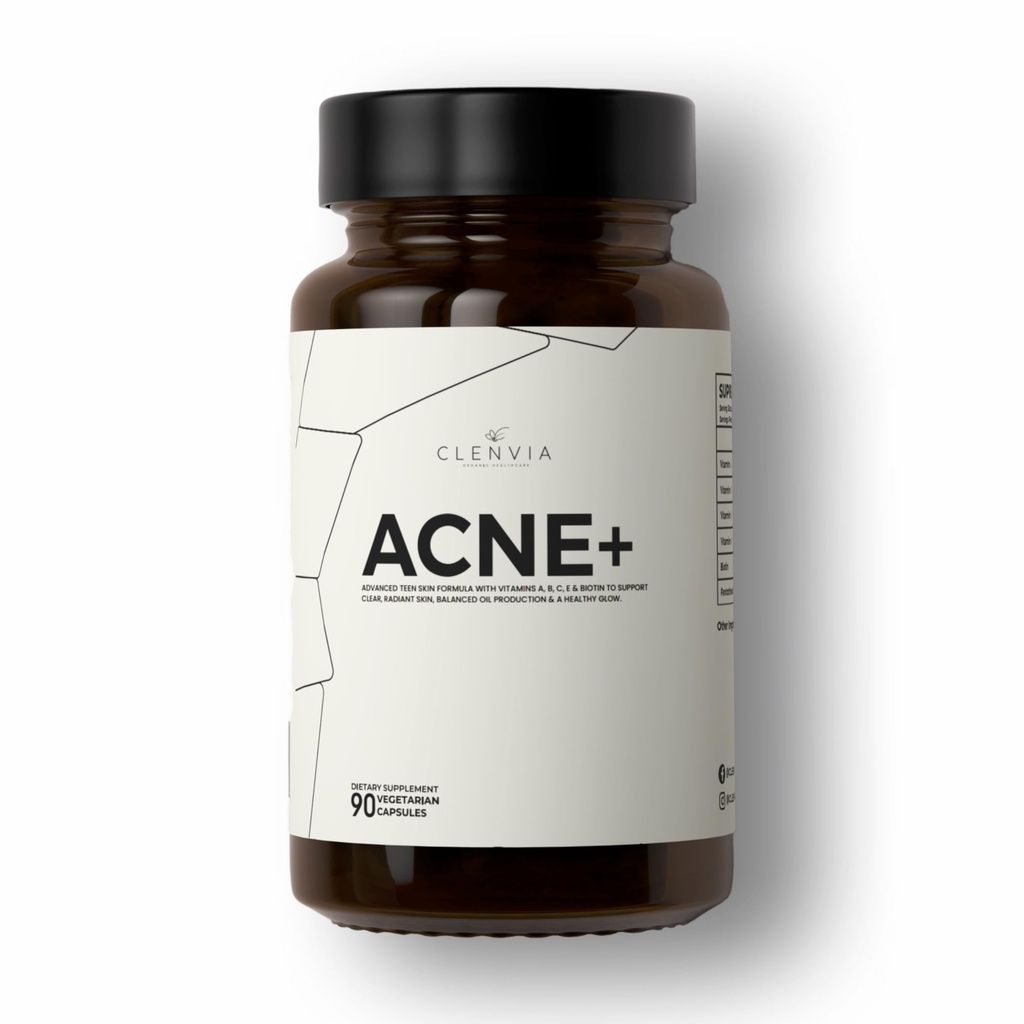 Acne+ Teen Skin Supplement, 90 Vegetarian Capsules | Vitamins A, C, E, B, Biotin & Pantothenic Acid, Supports Clear Skin, Balanced Oil Production, Healthy Glow