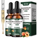 Magnesium Glycinate Liquid Drops Supplement, with Magnesium Glycinate 500mg Ashwagandha, L - Theanine, Chamomile -Support Stress Relief, Bone, Muscle, Mood Peach Flavor 2Pack