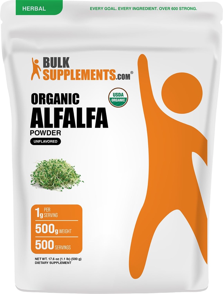 Bulk Assupports.com 有机阿尔法尔法草粉 - 阿尔法尔法补充,绿色超级食品粉 - Vegan & Gluten Free,每服5g,500g(1.1磅)(包1)