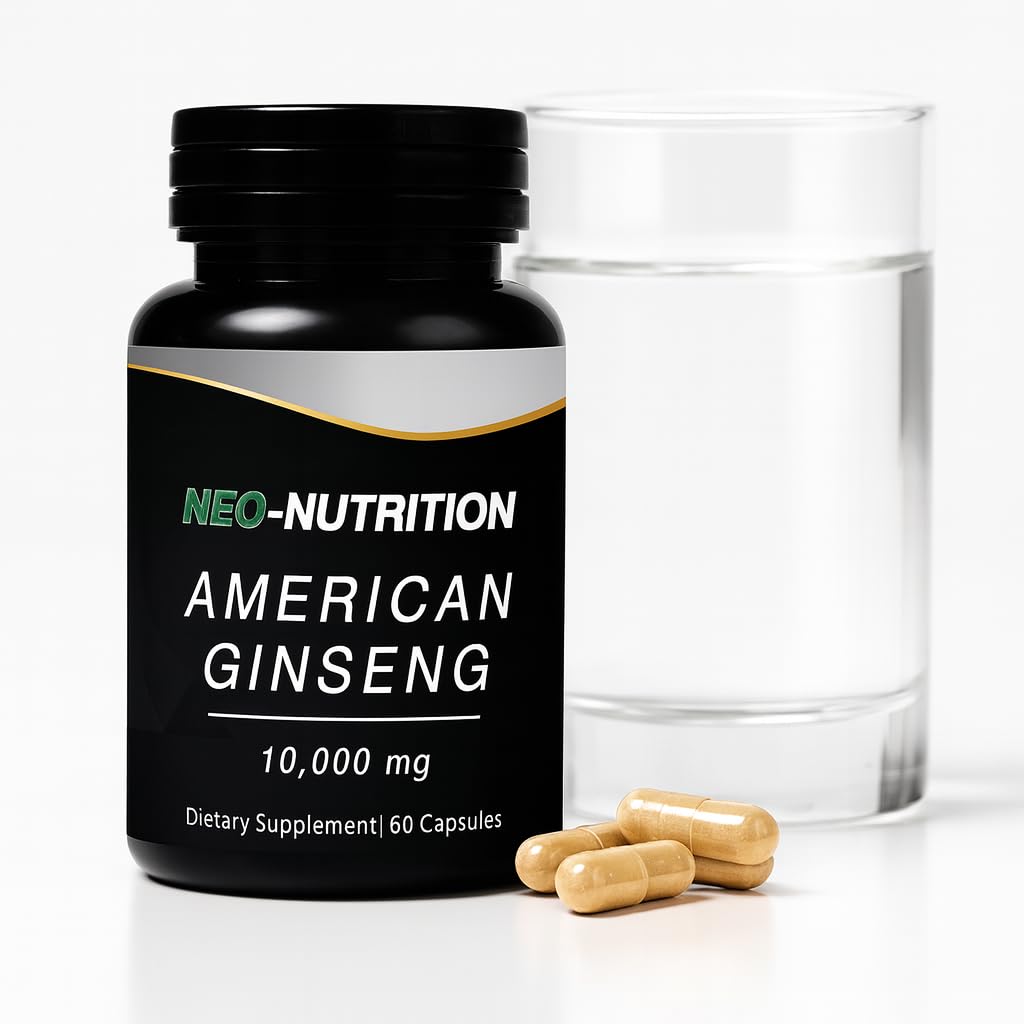 AMERICAN GINSENG 10,000mg Ginseng Root Extract Powder, Energy and Focus Pills for Men and Women, Potent Ground Ginseng Root - No Fillers, Binders or Other Additives. STAMINA IMMUNE BOOST